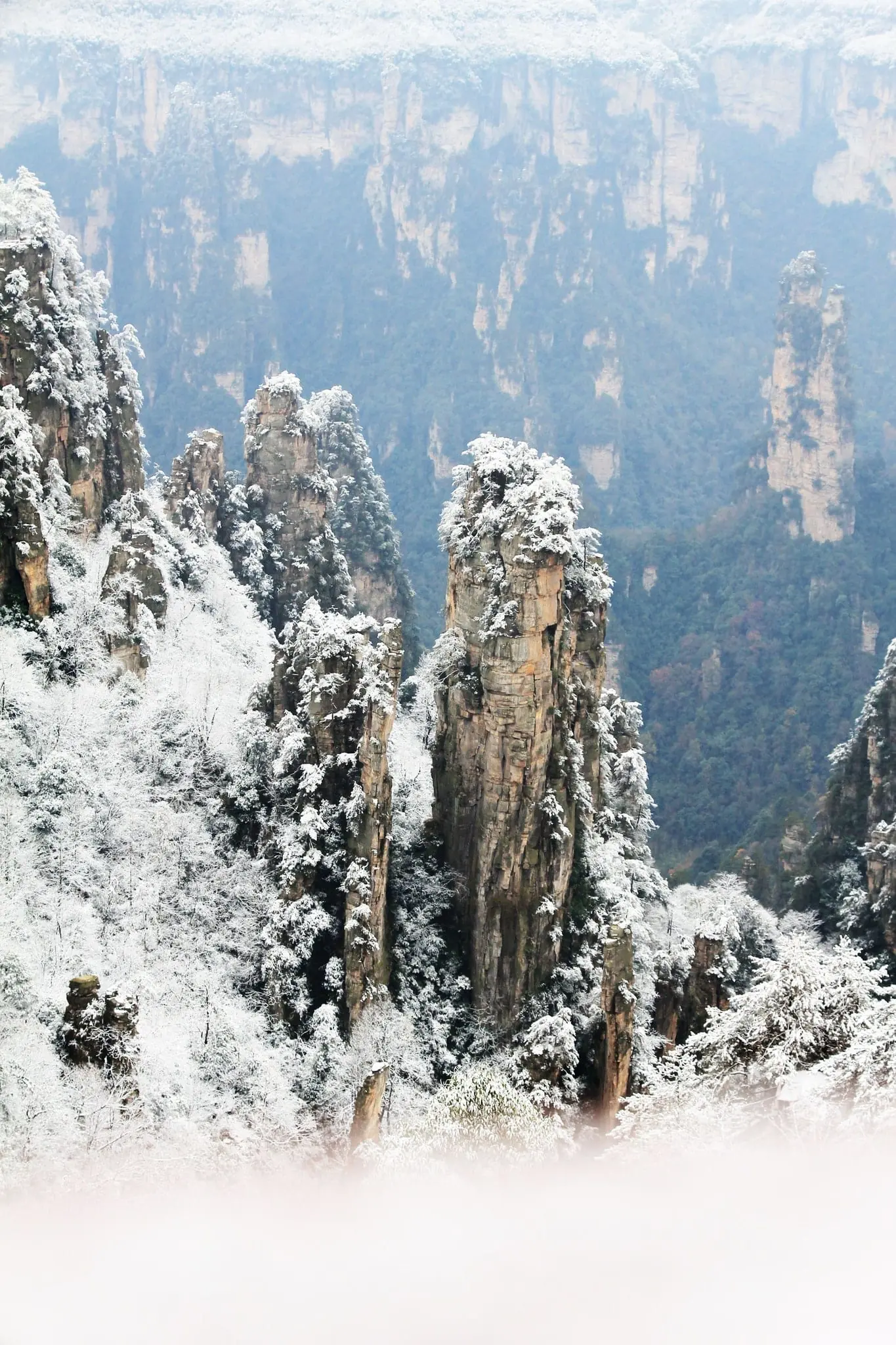 Snow-Dusted Zhangjiajie Peaks